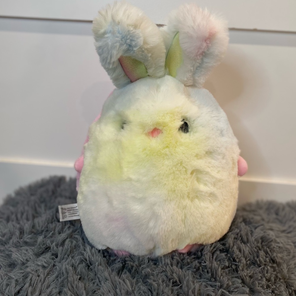 FAO Schwarz White & Yellow Plush Bunny Toy 13" Tall Soft Stuffed Animal